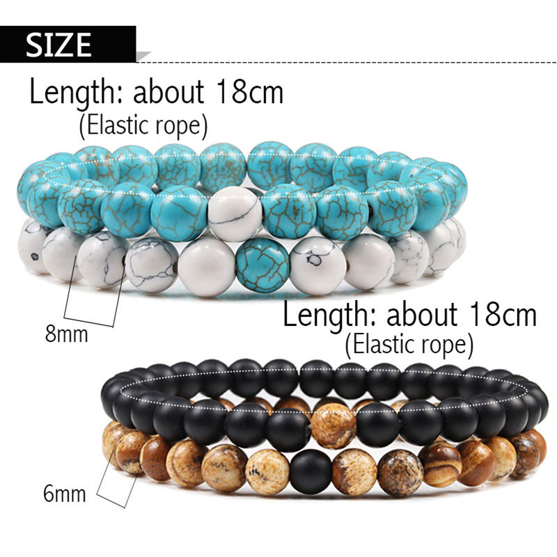 6mm 2pcs/set Natural Stone Beaded Bracelets