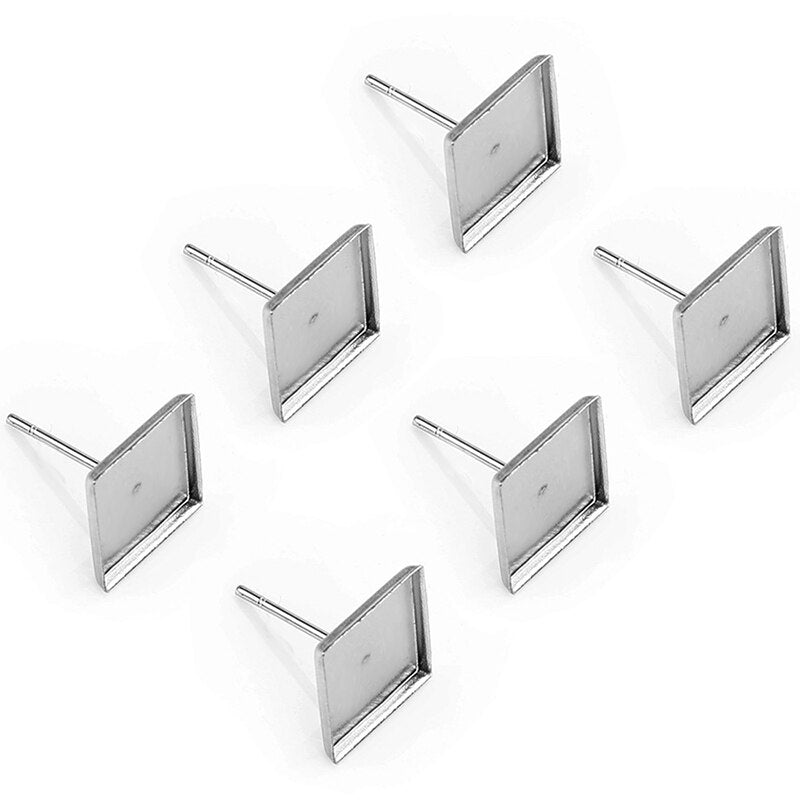 30pcs Stainless Steel Square Earring Studs