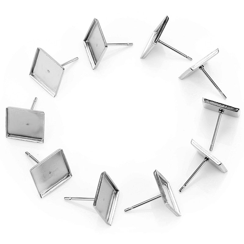30pcs Stainless Steel Square Earring Studs