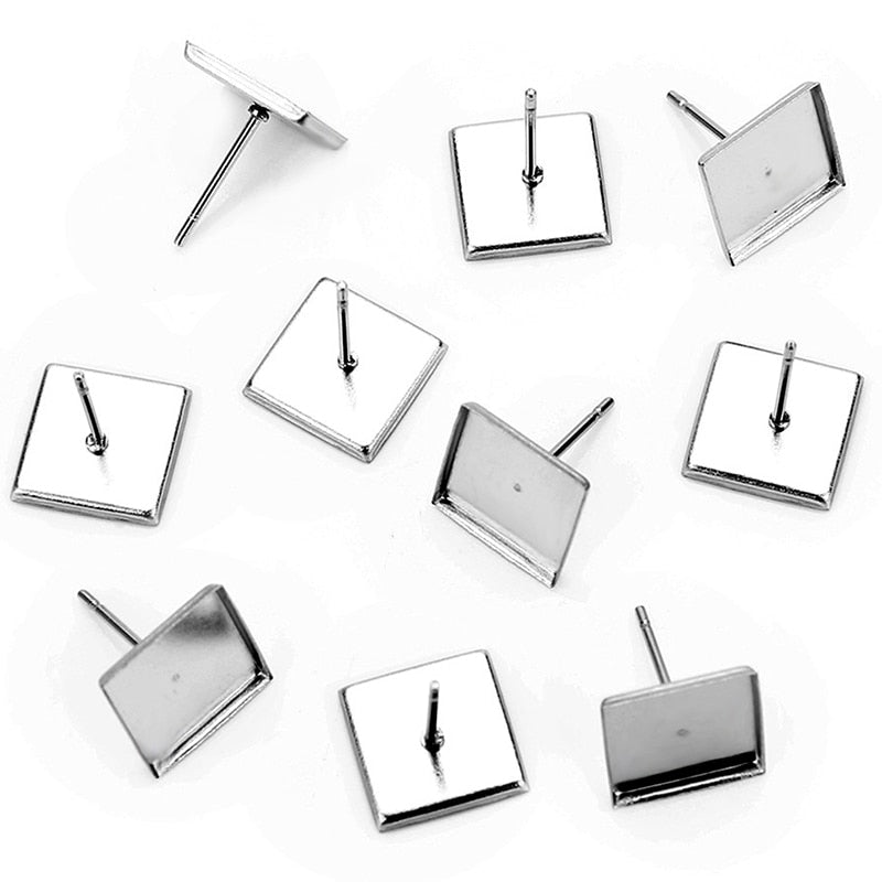 30pcs Stainless Steel Square Earring Studs