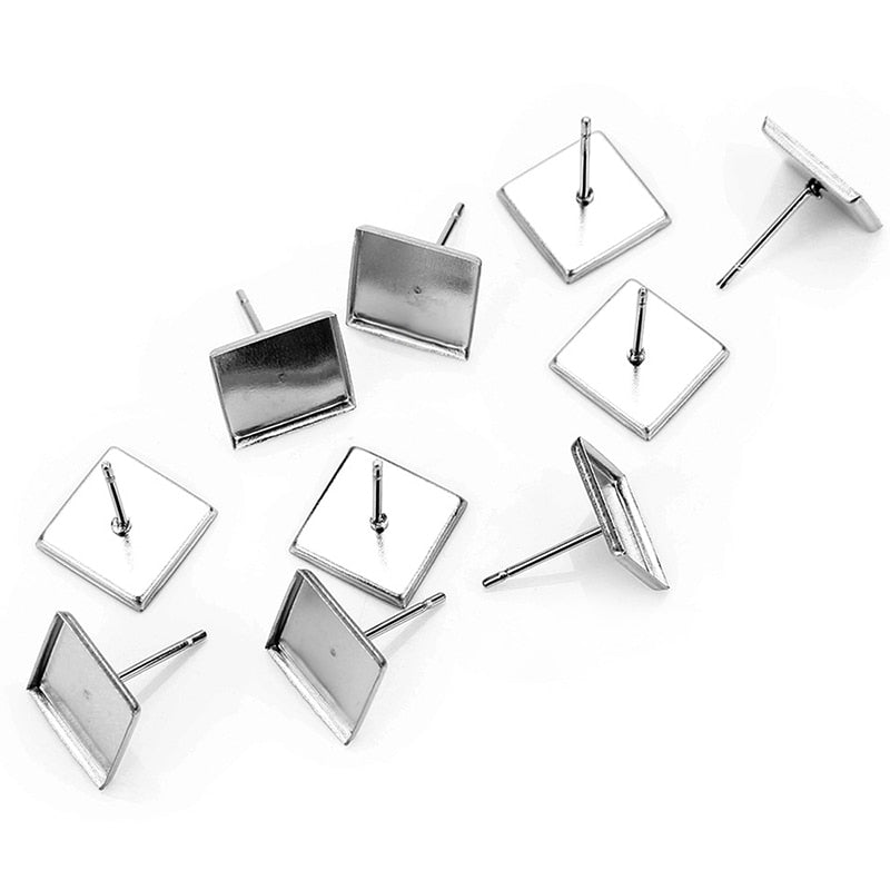 30pcs Stainless Steel Square Earring Studs