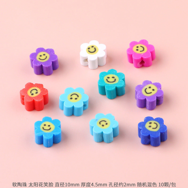 Lovely Flower Smile Clay Beads Charms