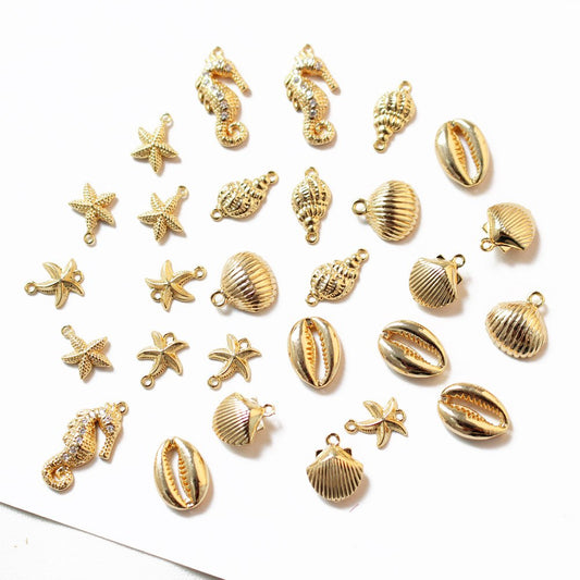 4PCS 18K Gold Plated Starfish Shell DIY Earrings