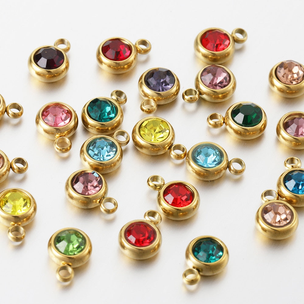 20pcs 6mm Stainless Steel Rhinestone Bracelet Pendant