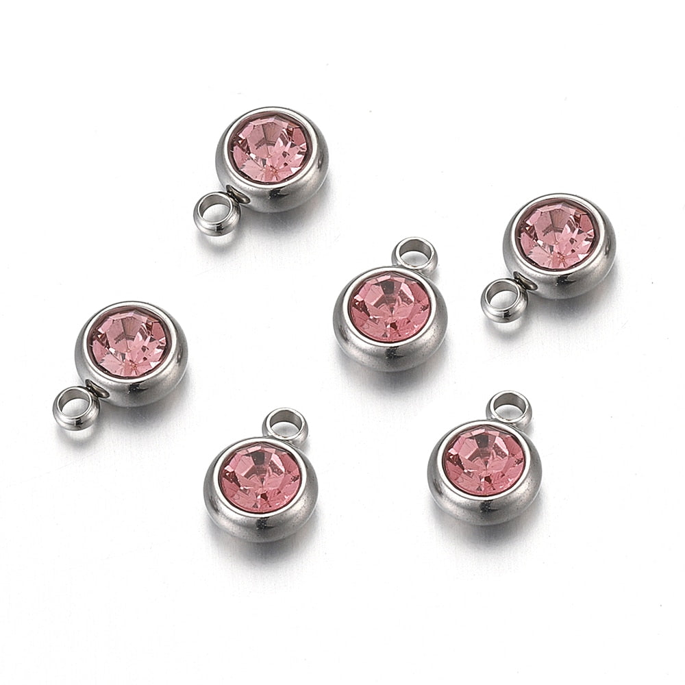 20pcs 6mm Stainless Steel Rhinestone Bracelet Pendant