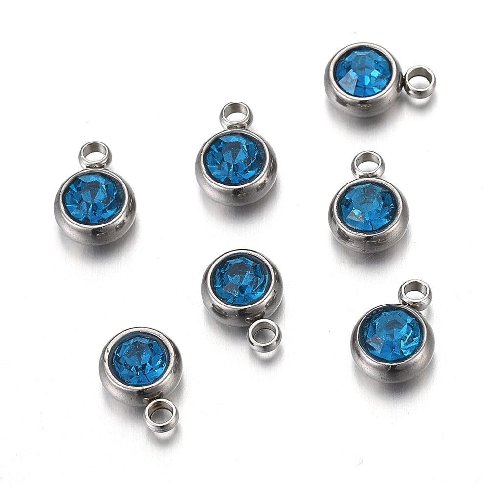 20pcs 6mm Stainless Steel Rhinestone Bracelet Pendant