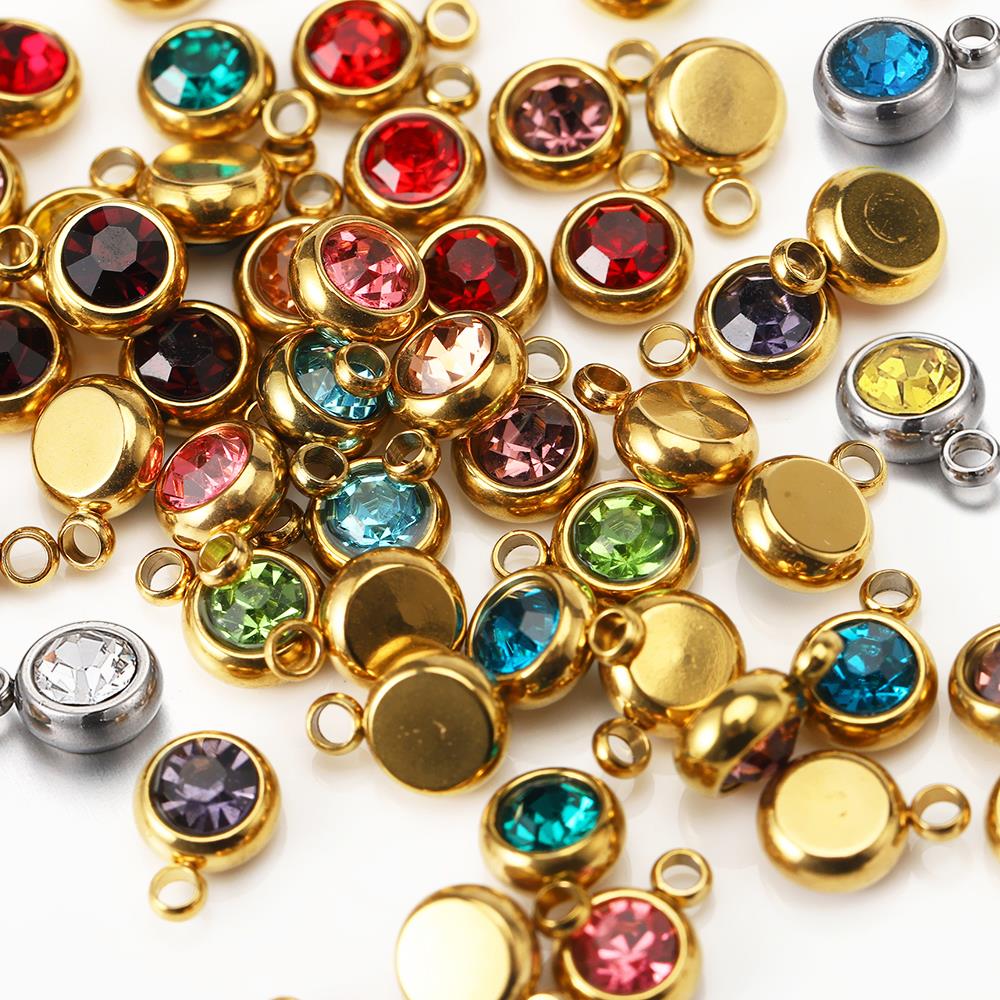 20pcs 6mm Stainless Steel Rhinestone Bracelet Pendant