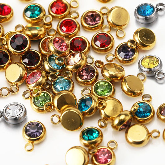 20pcs 6mm Stainless Steel Rhinestone Bracelet Pendant