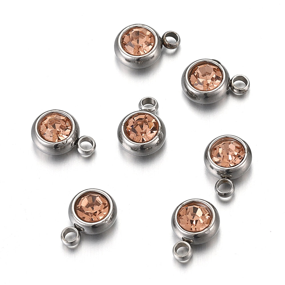 20pcs 6mm Stainless Steel Rhinestone Bracelet Pendant