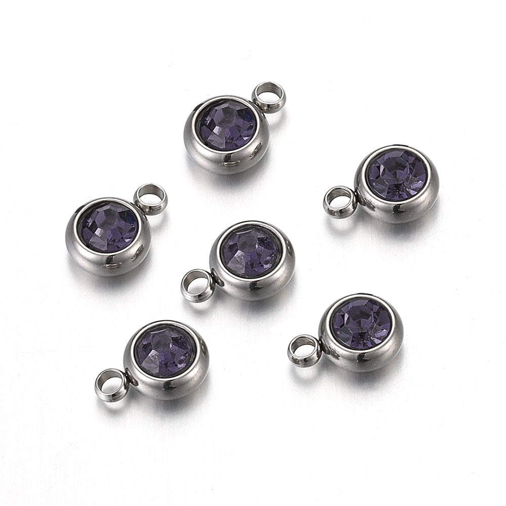 20pcs 6mm Stainless Steel Rhinestone Bracelet Pendant