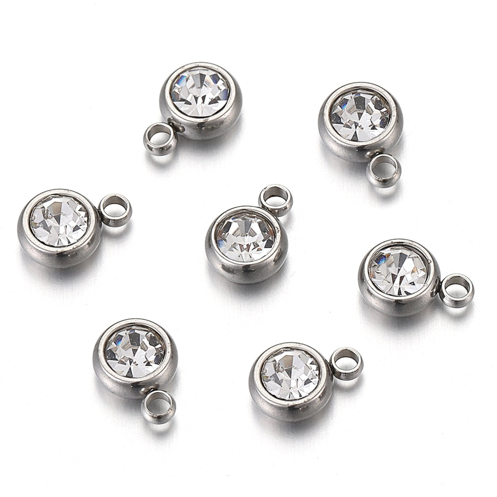 20pcs 6mm Stainless Steel Rhinestone Bracelet Pendant