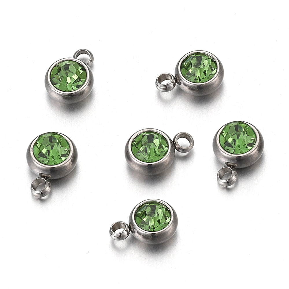 20pcs 6mm Stainless Steel Rhinestone Bracelet Pendant