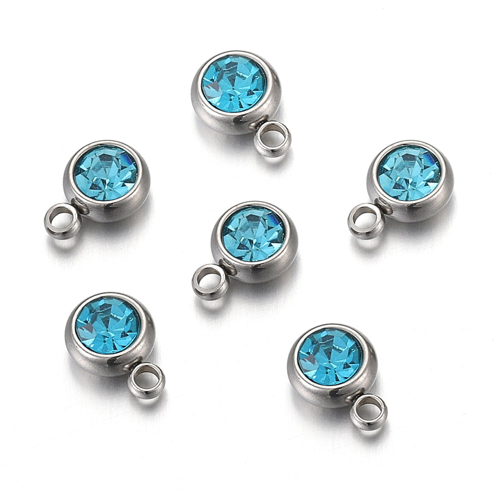 20pcs 6mm Stainless Steel Rhinestone Bracelet Pendant