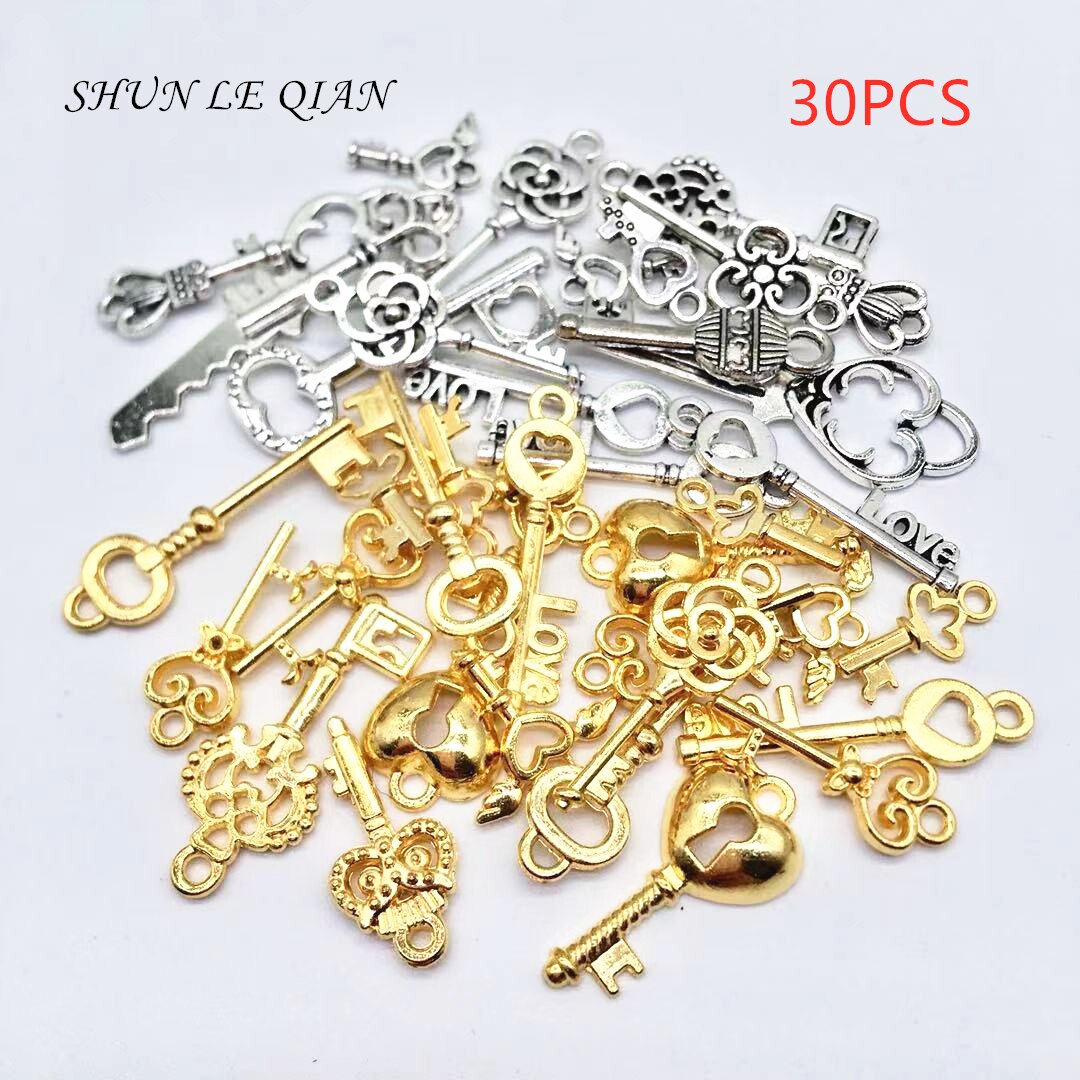 30/60pcs Key Charms for Bracelet Making